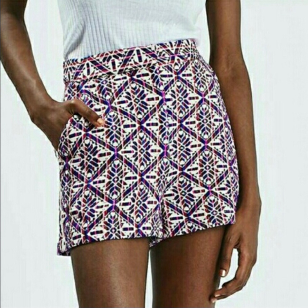 💜💕Topshop Embroider Tile🤍Print Jacquard Shorts!